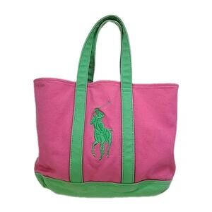 Polo Ralph Lauren Tote Bag Mini Canvas Purse Big Pony Logo Vintage Pink Green